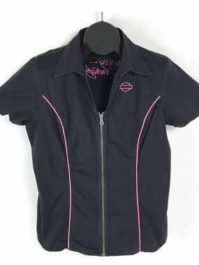 Harley-Davidson Pink Label Zip-Front Shirt Women's XL Embroidered Motorcycles
